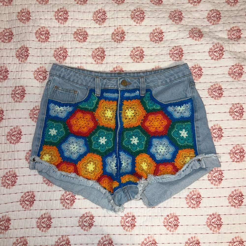 FARM RIO Crocheted Denim Shorts